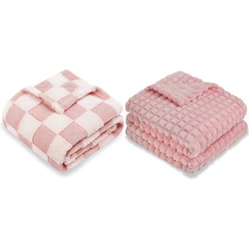 HOMRITAR Checkered Baby Blanket for Boys Girls Warm Cozy Reversible Checkerboard Toddlers Blanket, Fluffy Fuzzy Plush Lightweight Bed Blanket with Chessboard Grid Design 380GSM