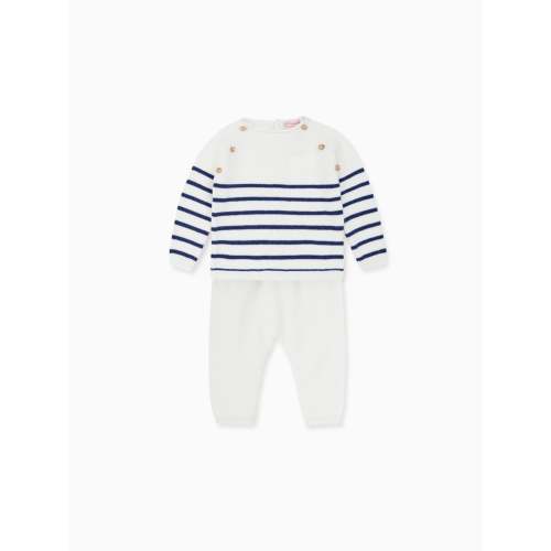 Blue Stripe Monda Cotton Baby Knitted Set
