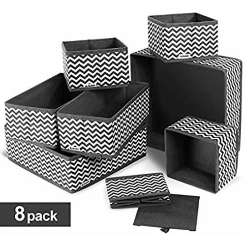 ilauke Drawer Underwear Organizers Storage Box Foldable Closet Dresser Drawers Divider Organizer Fabric Cloth Basket Bins for Sock Bras Baby clothes, Set of 8, Grey