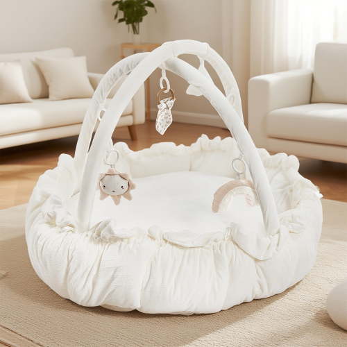 5-in-1 Thick & Plush Baby Play Gym, Baby Play Mats for Floor, Tummy Time Mat with 6 Toys, Bed, Dog Bed, Convertible Stage-Based Developmental From Baby to Toddler, Ball Pit, Pet Cushion Cloudico