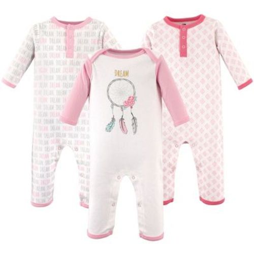 Hudson Baby Infant Girl Cotton Coveralls 3pk, Dream Catcher, 0-3 Months