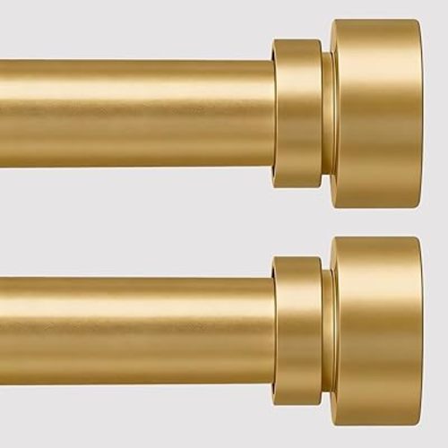 2 Pack Modern Gold Curtain Rods for Windows 48 to 84 Inches Adjustable Heavy Duty 1" Diameter Window Curtain Rod with Decorative Finials for Outdoor Bedroom Kitchen Living Room