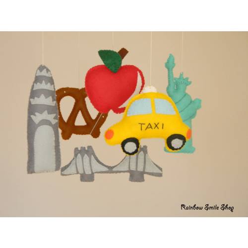 New York City Themed Baby Mobile w/ Natural Frame