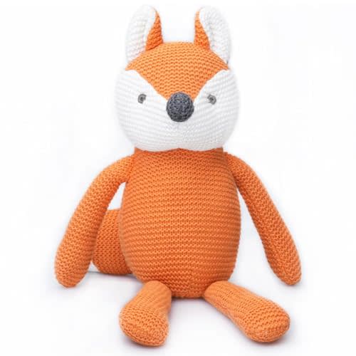FLUFFYFUN 100% Organic Cotton Baby Toys Orange Fox Stuffed Animals for Newborn 7.1"