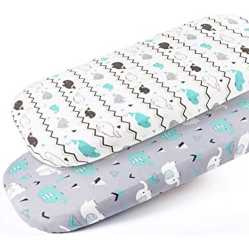 Stretch Fitted Bassinet Sheet Set BROLEX 2 Pack Cradle Sheets for Bassinet Pad/Mattress,Unisex Boys Girls,Ultra Soft,Elephant & Whale