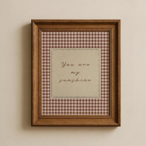 You Are My Sunshine Vintage Nursery Wall Art Printable, Soft Gingham Print