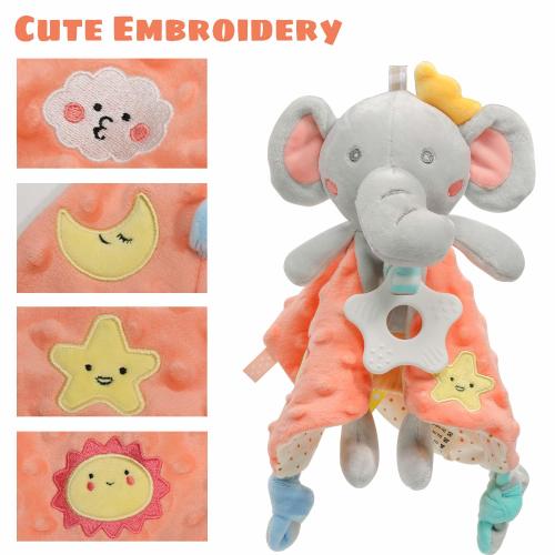 EASTIN Baby Comfort Security Taglet Blanket Soft Appease Towel with Colorful Tags Lovey Plush Animal Toys Blankets for Unisex Newborn Toddlers Infant Girl - Soothing, Warm, Cozy, Washable (Elephant)