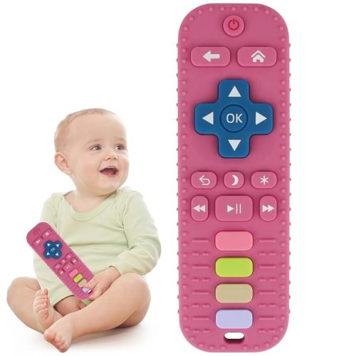 Baby Teether Toy for Babies 0-24 Months TV Remote Control Shape Chew Toy Teething Relief Baby Toys for Infants (Rose red)