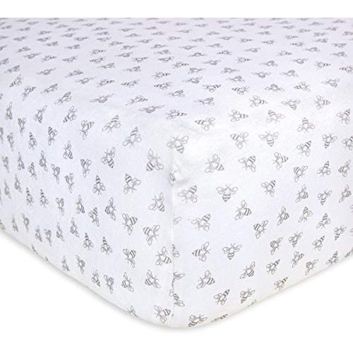 Burt's Bees Baby - Honeybee Print Fitted Crib Sheet, 100% Organic Crib Sheet for Standard Crib and Toddler Mattresses (Heather Grey)