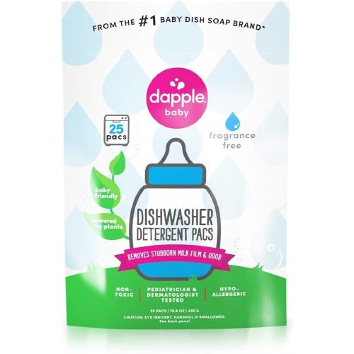 Dapple Baby Dishwasher Pacs, Hypoallergenic Dishwasher Pods Powered by Plants, Removes Milk Residue & Odor on Dishes, Baby Bottles & Kitchenware, Fragrance Free, 50 count
