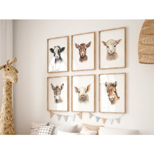Set of 6 Farm Nursery Prints, Farm Animal Wall Art, Farm Nursery Decor, Cute Animal Print, Barnyard Theme Print, Baby Shower Gift