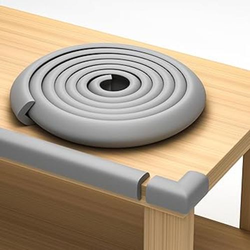 Sharp Edge and Furniture Safety Guards | 16.2ft Protective Foam Cushion | 15ft Bumper 4 Adhesive Childsafe Corners | Baby Child Proofing Foam Set and Safe for Table, Fireplace, Countertop | Gray