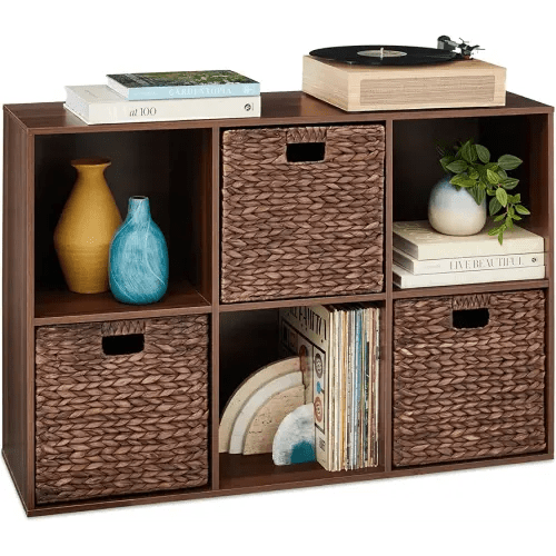 Best Choice Products 6-Cube Storage Organizer, 13.5in Shelf Opening, Bookcase, Display Shelf, Customizable w/ 3 Removable Back Panels – Walnut