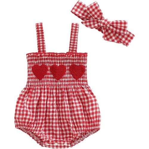 Kuriozud Valentines Day Outfit Baby Girl Bubble Romper Spaghetti Strap Onesie My First/1st Valentines Day Clothes Clothing