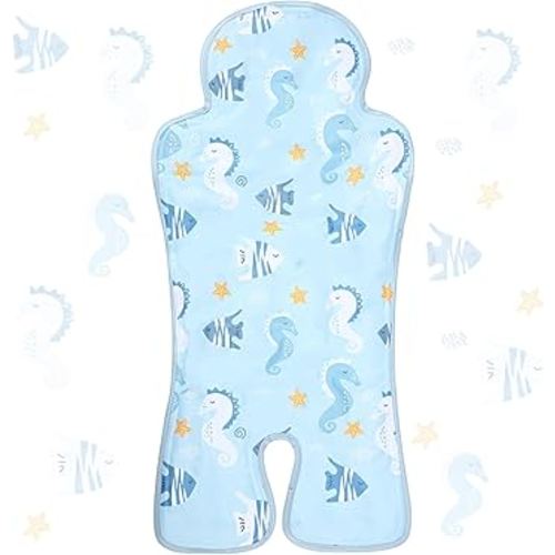 Pinkunn Gel Car Seat Baby Cooling Pad for Summer Breathable Stroller Cooler Pad Multifunctional Carseat Cooling Mat for Baby Child Dining Chair Safety Seat Stroller(Blue,Seahorse)