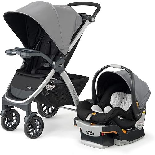 Chicco Bravo 3-in-1 Trio Travel System, Quick-Fold Stroller with KeyFit 30 Infant Car Seat and base | Camden/Black