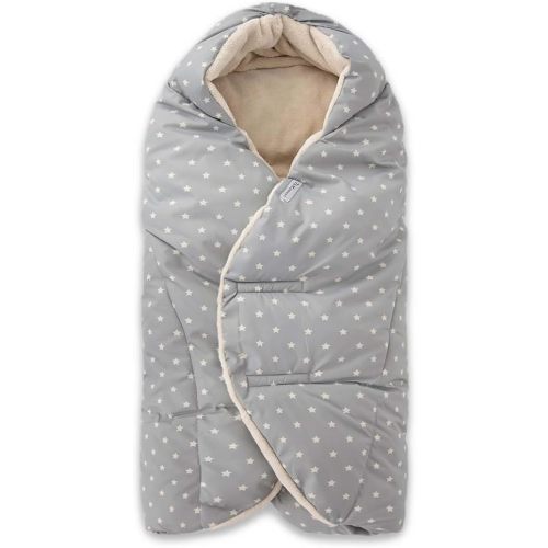 7AM Enfant Baby Car Seat - Nido Quilted Baby carier Cover, Hooded Soft Plush Lining, Stroller | (Print Grey Stars, Small 0-6M)