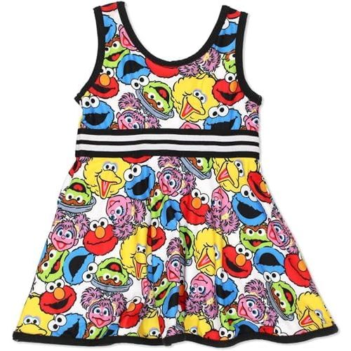 Sesame Street Girls Dress with Panties for Infant and Toddler – White/Multicolor