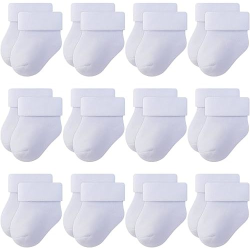 RATIVE Newborn 0-3 Months and Infant 3-12 Months Thick Terry Turn Cuff Socks for Baby Boys Girls