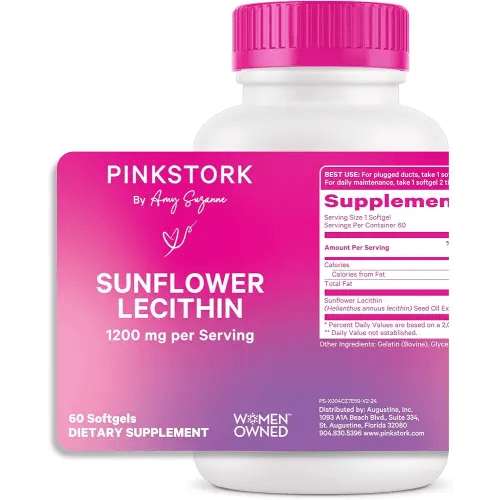Pink Stork Sunflower Lecithin Supplement - 1200 mg for Clogged Milk Ducts - Breastfeeding Essentials for Postpartum Moms - Supports Breast Milk Flow - 60 Softgels