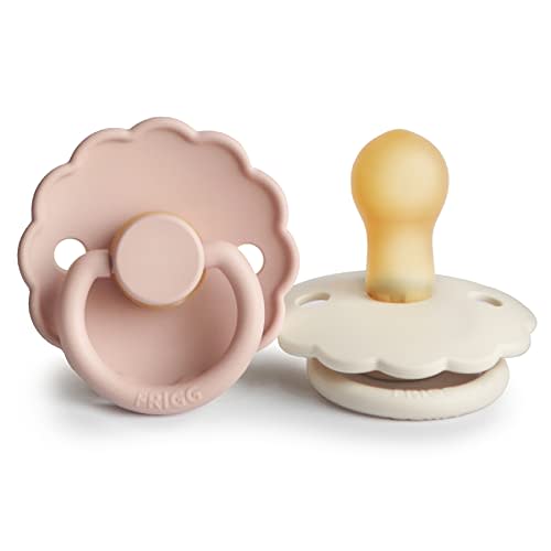 FRIGG Daisy Natural Rubber Baby Pacifier | Made in Denmark | BPA-Free (Blush/Cream, 0-6 Months) 2-Pack