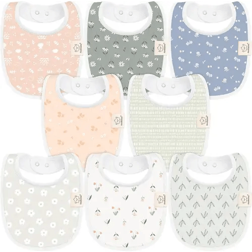 8-Pack Organic Baby Bibs for Boys, Girls - Soft Cotton Drooling and Teething Baby Bibs, Baby Girl Bibs, Baby Boy Bibs, Baby Drool Bibs for Baby Girl, Boy, Newborn Infant Bibs (Fleur)
