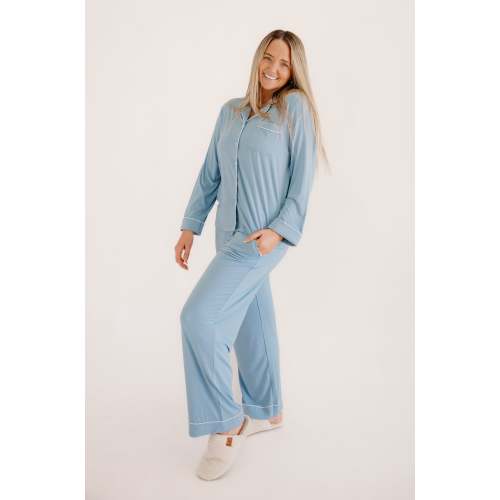 Womens Button Up Set In Cornflower Blue