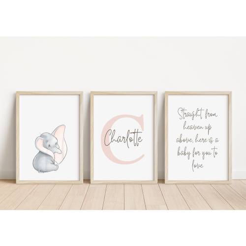 Set of 3 Dumbo Personalised Name Print | Dumbo disney nursery | New baby gift | Dumbo quote print | Don't just fly, soar | Personalised baby