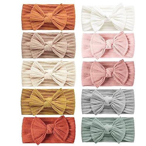 Niceye Pack of 10, Baby Girls Headbands with Bows Handmade Hair Accessories Stretchy Hairbands for Newborn Infant Toddler