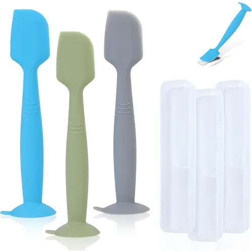 Baby Diaper Cream Spatula Applicator 3 Pack(with 3 Travel Case), Butt Paste Spatula Soft Silicone,Diaper Rash Cream Applicator, Baby Essentials Must Haves Newborn Stuff (Green Grey Azure)