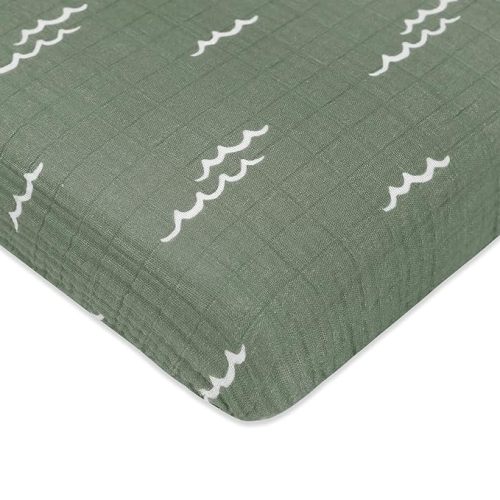 Babyletto 100% Organic Cotton Mini Crib Sheet, GOTS-Certified, Fitted 360°, Ultra-Soft and Breathable Muslin - Ocean Waves