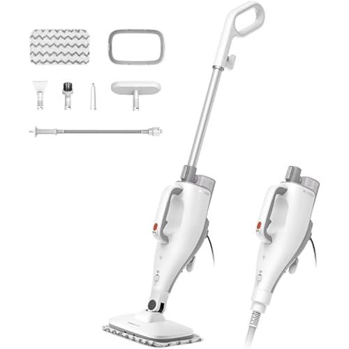 Eureka Multifunctional Steam Mop for Hard Floors and Rugs, Lightweight, Convenient Detachable Handheld Unit, Laminate/Hardwood/Tiles/Carpet/Kitchen, NEM100, White