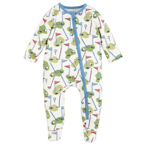 Golf Print Zip Footie, Blue