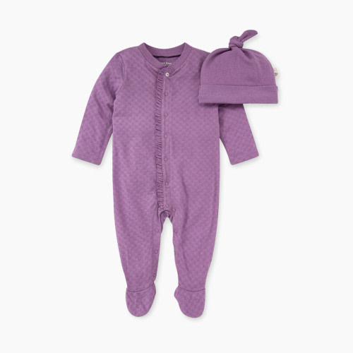Burt's Bees Baby Honeycomb Pointelle Ruffle Jumpsuit & Knot Top Hat Set - Purple, 0-3 Months