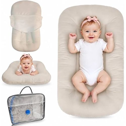 Baby Lounger 0-24 Months Newborn Infant Cotton Floor Seats Support Cushion (Apricot)