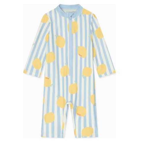 Lemon and Blue Stripe Sun Safe Swim Suit - MORI Swim | Maisonette