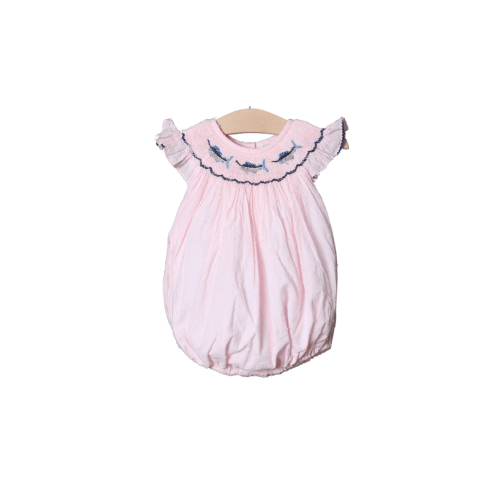 Smocked Swordfish Pink Swiss Dot Bubble