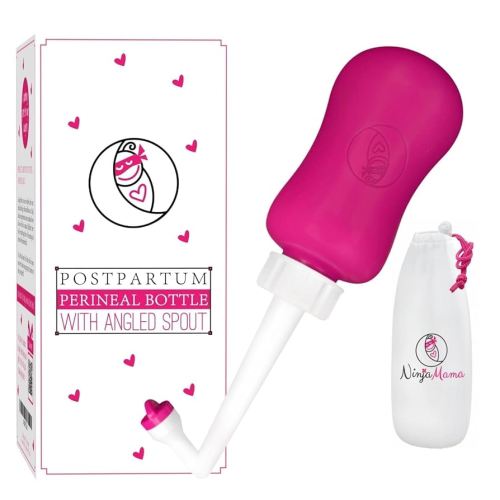 Ninja Mama Peri Bottle for Postpartum Care Post Partum Essentials for Pain Relief, Tears & Hemorrhoids After Birth Portable Perineal Bottle with Angled Spout Labor & Delivery Hospital Bag. (355ml)