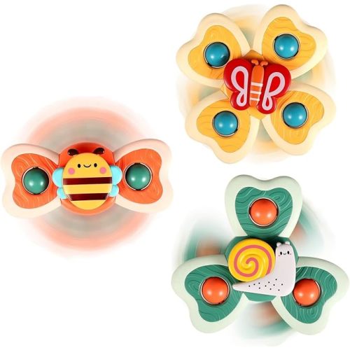 ALASOU 3PCS Suction Cup Spinner Toys for 1 Year Old Boy Girl|Spinning Top Baby Toys 12 18 Months|1 2 Year Old Boy Birthday Gift|Baby Bath Toy for Kids Ages 1-3|Sensory Toy for Toddlers 1-3