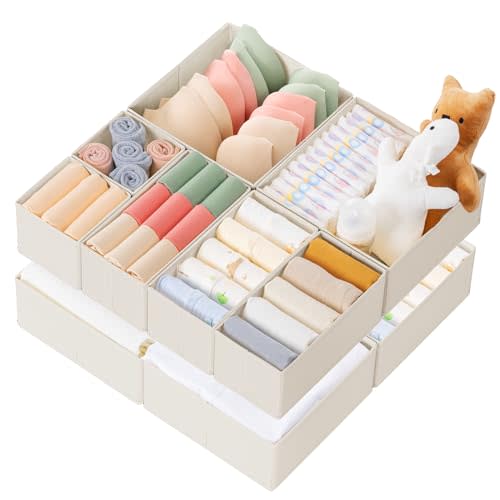 Criusia Drawer Organizer Clothes, 10 Pack Dresser Organizer for Baby Clothes, Underwear, Sock- Foldable Closet Organization and Storage Dividers Bins for Nursery, Bedroom (Oatmeal)