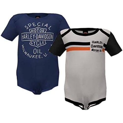 Harley-Davidson Baby Boys' 2-Pack Oil Can B&S Rib Creeper Set - Navy/Cream