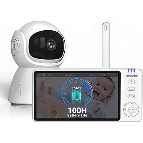 Video Baby Monitor with Camera and Audio,720P 5" HD Wireless No WiFi, 2-Way Talk,Voice Motion Detection, 8 Lullabies, 1000ft Long Range, Night Vision, Temperature & Feeding Alarm, 355° PTZ