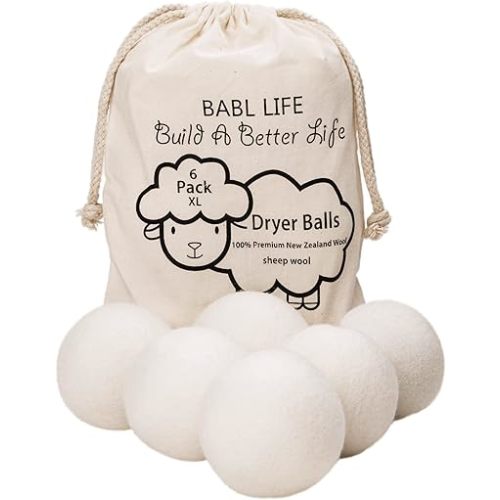 Upgraded Version(Made of The Latest Shearing)-Wool Dryer Balls-Pack of 6 XL,Premium Reusable New Zealand Natural Fabric Softener,Saves Drying Time, Handmade Dryer Balls