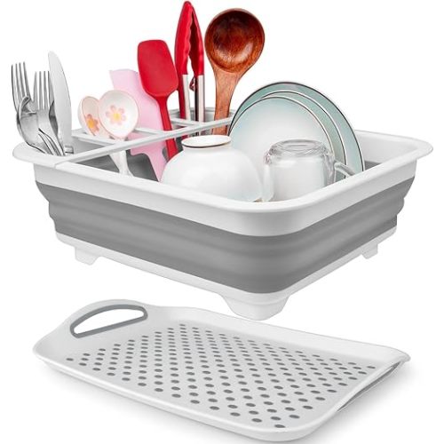 Collapsible Dish Drying Rack Portable Dish Drainers for Counter with Drainboard, Kitchen Sink Organizer Basket RV Accessories Camper Kitchen Organization Storage Dish Rack Over Sink Drying Rack