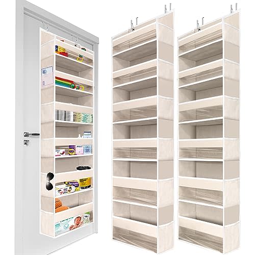 HOMELUX THEORY 2 PC Heavy Duty Over the Door Organizer 55x14x6.7, 6 Large Front & 12 Side Pockets, Hanging Storage Closet Door Organizer for Bedroom, Bathroom and Baby Nursery Storage (Ivory)