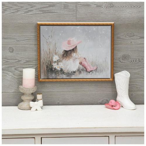 Little Cowgirl With Flower Canvas Wall Decor