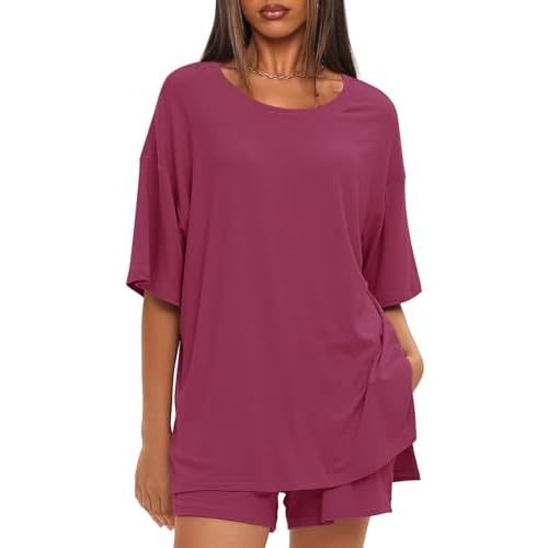 Darong Women's Two Piece Loungewear Set Summer Casual Boxy Shirts Drawstring Shorts Matching Airport Travel Outfit