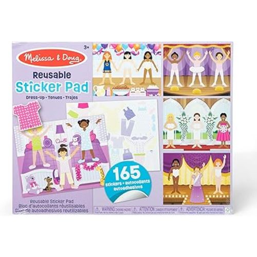 Melissa & Doug Reusable Sticker Pad: Dress-Up - 165+ Stickers Removable Stickers, Kids Fashion Activities, Restickable Book For Ages 3+