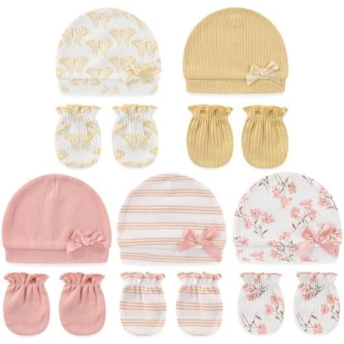 Cute Baby Girl Hats Mittens Set 10-Pack New Born Boy Caps Gloves Suit 0-6 Months Infant Accessories