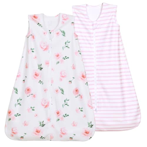 david's kids Micro Fleece Baby Sleep Sack 0-6 Months, Soft Warm Baby Wearable Blankets with 2-Way Zipper, 2 Pack Comfy Sleeping Bags for Infant Newborn Girls Neutral, Small Size, Floral Flowers